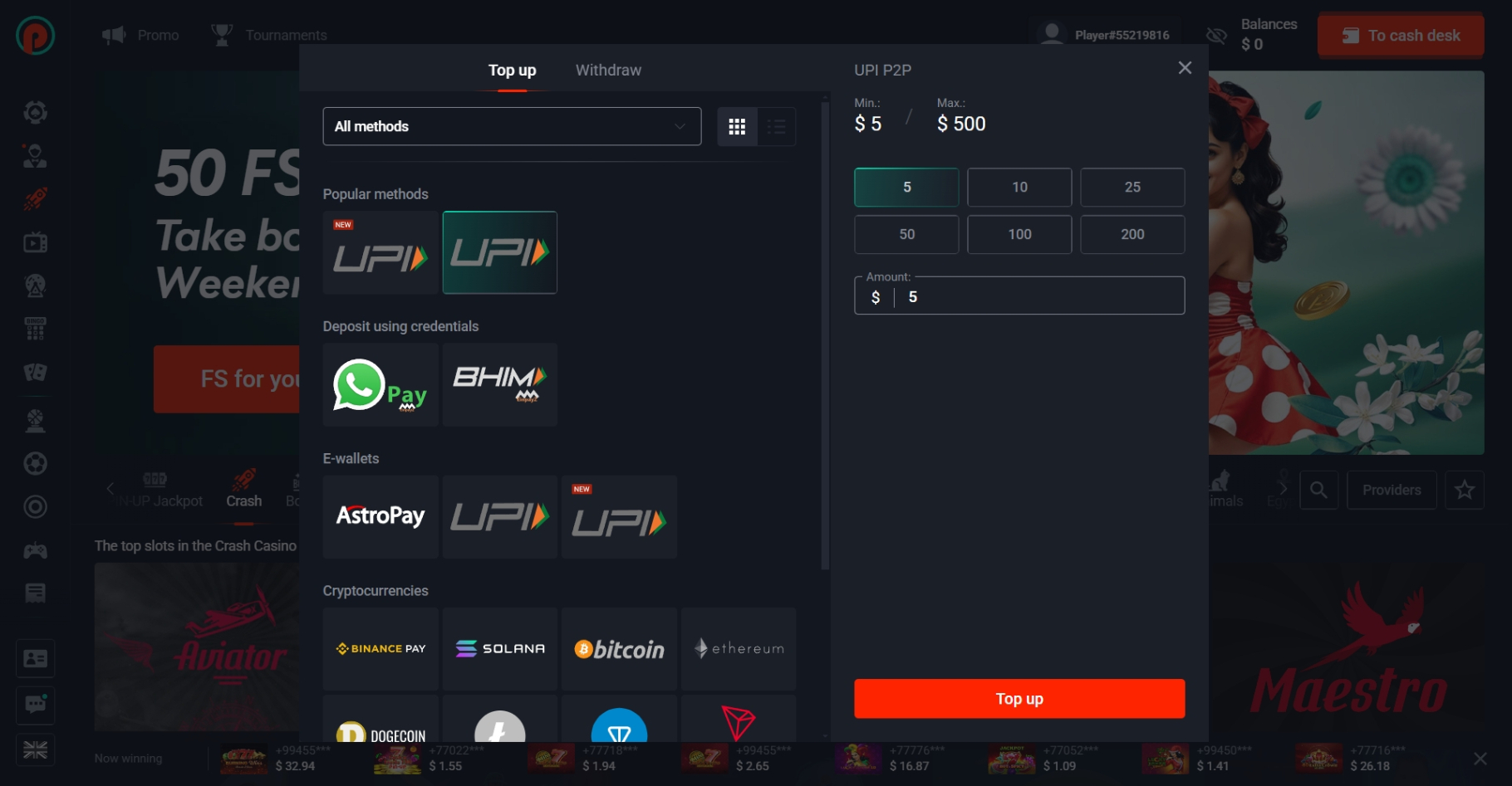 Pin Up payments